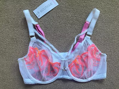 BNWT M&S Boutique White Pink Embroidered Underwired MINIMISER Bra 34C 34 C • £2.99