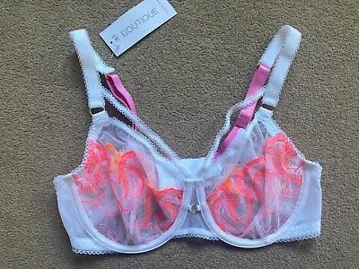 BNWT M&S Boutique White Pink Embroidered Underwired MINIMISER Bra 40C 40 C • £7.50