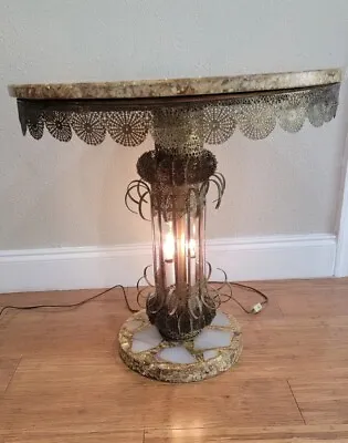 VTG Arturo Pani Abalone Side Table Cocktail Table Onyx Gold Hollywood Regency • $1750