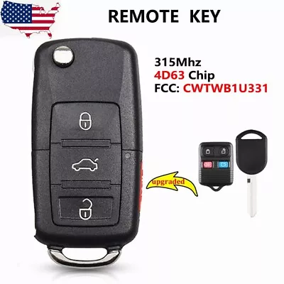 Upgraded Flip Remote Key Fob 4 Button 315MHz 4D63 Chip For Ford CWTWB1U331 • $12.90