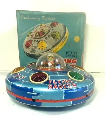 VINTAGE TM TIN LITHO SPACE EXPLORER FLYING SAUCER X-7 BATTERY OP. JAPAN W/ BOX • $195