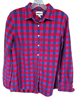 J Crew Boy's Button Down Shirt Plaid Red Blue 100% Cotton Size 6 • $8.99
