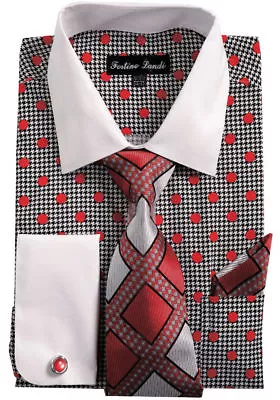 $23.74 • Buy Men's Fashion Dress Shirt Polka Dot Design French Cuff Links Tie&Hanky FL632