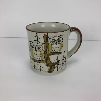 Vintage Owl Coffee Mug Brown Yellow Stoneware Cup Unbranded Owls • $12.95