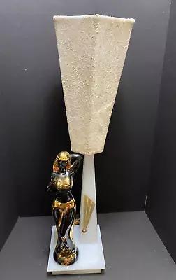 MCM Harem Dancer MOSS LAMP Black Gold Porcelain White Lucite Fiberglass Shade • $650