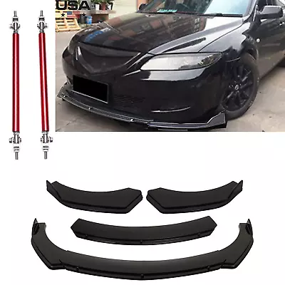 Bumper Lip Spoiler Splitter Body Kit + Strut Rods Glossy For Mazda 2 3 5 6 CX-3 • $59.99