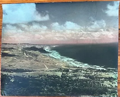 VINTAGE HAND TINTED PHOTO - Seascape - Waves Coming On Shore - Palm Trees • $25