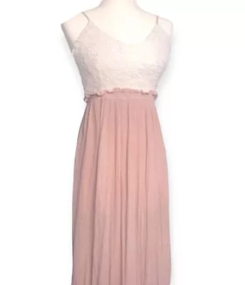 Mind Code Pink White Lace Maxi Dress Sz M Bridesmaid Beach Wedding • $30