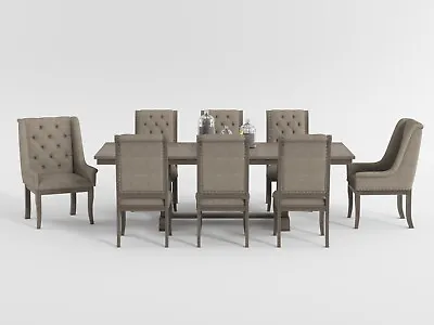 Traditional 9 Pc Formal Trestle Grey Brown Dining Table Diningroom Furniture Set • $2199