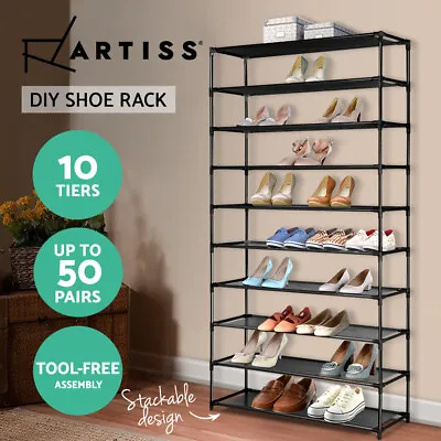 $26.35 • Buy Artiss Shoe Rack 10 Tier Shelves Shoes Cabinet Storage 50 Pairs Steel Stand