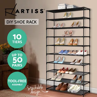 $26.35 • Buy Artiss Shoe Rack 10 Tier Shelves Shoes Cabinet Storage 50 Pairs Steel Stand