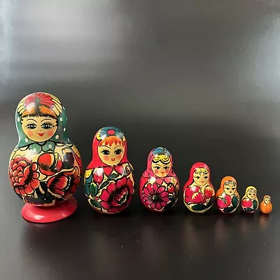 Vintage Set Of 7 Russian Hand Painted Matryoshka Nesting Dolls Unsigned Floral • $24.99