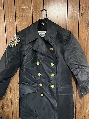 Vintage Auxiliary Nypd Jacket Button Up Dark Blue 36r  Police Coat 100% Nylon • $59.99