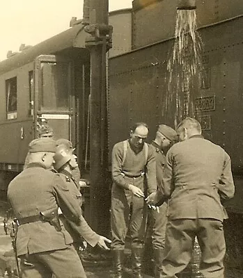 **RARE! Group German EliteWaffen Soldiers Washing By Stopped Railway Cars!!!** • $2.50