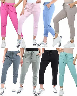 Womens Lagenlook Italian Magic Pants Ladies Casual Stretch Jogger Style Trousers • £16.99