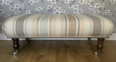 A New Footstool In Laura Ashley Awning Stripe Eau De Nil Fabric • £215