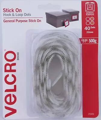 40 Pack WHITE VELCRO 22mm Stick On Hook And Loop Dots 25569 • $29.38