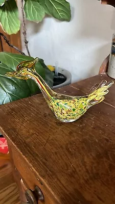 Vintage J.I. CO Venetian Murano Hand Blown Glass Duck Bird Amber Paperweight • $75