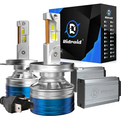RIDROID H4 9003 LED Headlight Bulbs Hi-Lo Beam Conversion Kit 6000K White Canbus • $39.99