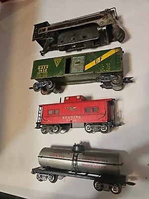 Lot Of 3 Marx Tin Train Cars And A Wind Up Engine For Parts • $9.99