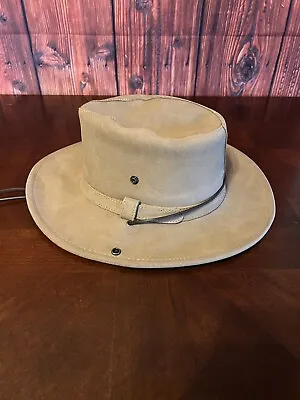 Minnetonka Aussie Hat Tan Genuine Leather Chinstrap Size  Large Side Snap • $54.99