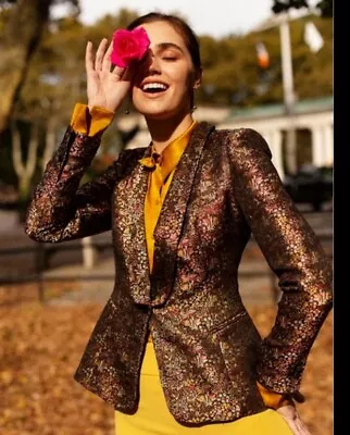 ZARA Multicolored Floral Brocade Metallic Suit Blazer Large • $63