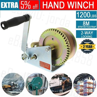 $32.49 • Buy Manual 1200LBS 8M Strap Hand Winch 2-Ways Boat Car Trailer Camper Synthetic 4WD