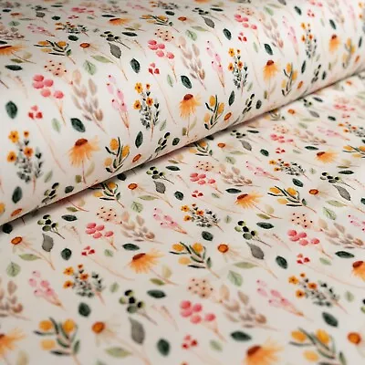 Natural Floral Cotton Jersey Stretch Knit Fabric Summer Dressmaking Fabric • £8.25