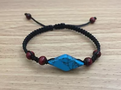 Men's Braided Adjustable Shamballa Bracelet Sandalwood And Sleet Blue Howlite • $11.49