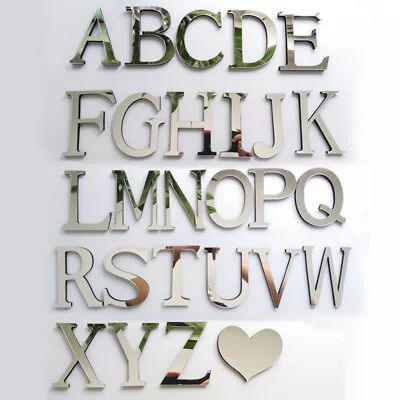 Mirror Wall Sticker Mirror 26 Alphabet Letters/Numbers Art Decor Acrylic Silver • £2.45