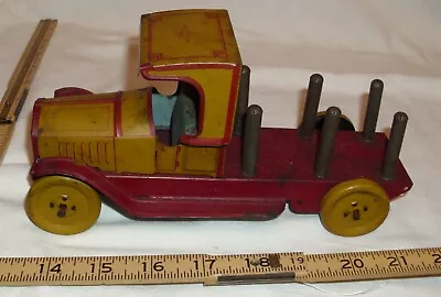 J CHEIN 1920s CAB OVER STAKE BED LOG TRUCK TIN TOY • $149.99