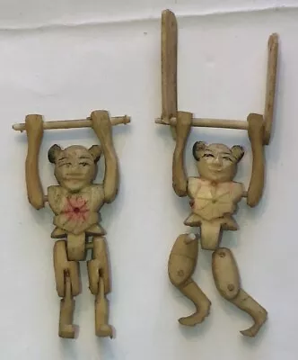 Antique Carved Miniature Asian Acrobats Articulated One In Pieces Toy Figures 2” • $49.99