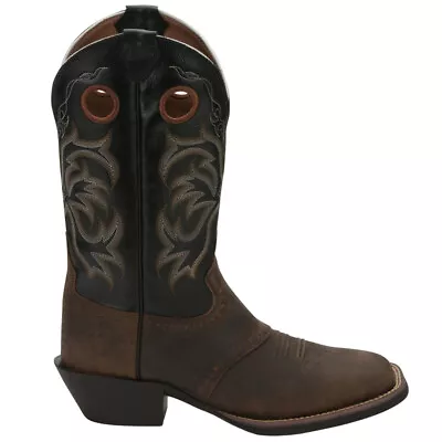 Justin Boots Rolliker Embroidery Square Toe Cowboy  Mens Black Brown Casual Boo • $204.95