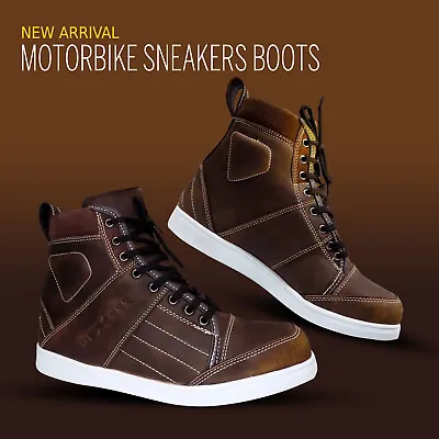 Mens Motorbike Shoes Leather Motorcycle Casual Laces Sneakers Waterproof Shoes • £47.97