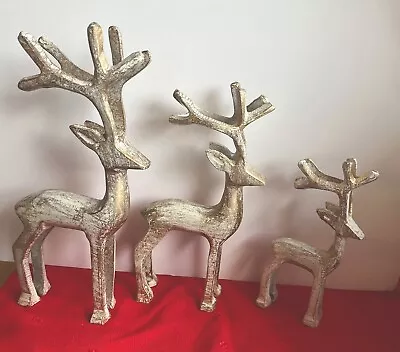 Metal Reindeer Rustic Gold And White Holiday Decor Set Of  3 • $63