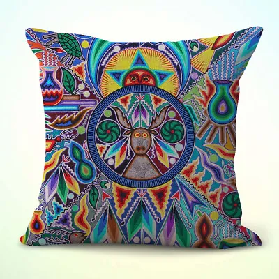 Throw Pillows Mexican Huichol Indian Art Mandala Print Cushion Cover • $15.88