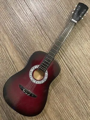 Miniature Mini Wood Acoustic Guitar Replica 9” Instrument Black Maroon • $19.88