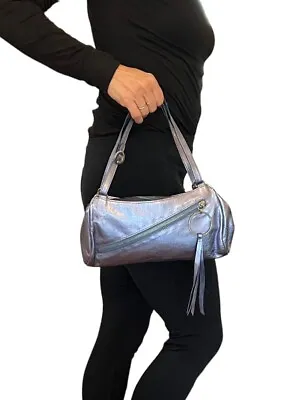 Sigerson Morrison Purple Metallic Leather Small Zip Tote Double Handle Handbag • $42.49