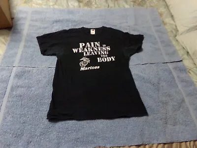 USMC Black Fruit Of The Loom T Shirt  Vintage L Pain Is A Weakness • $10.99
