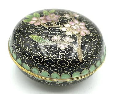 Cloisonne Box Vintage Black Round With Lid 1 1/8” Tall 2” In Diameter Floral • $18