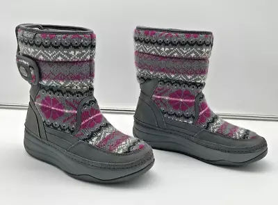 EUC! SKECHERS Tone Ups Size 7 Gray & Pink Suede & Sweater Faux Fur Lined Boots • $28.99