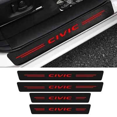 4pcs Red Carbon Fiber Leather Door Sill Plate Cover Protectors For Honda Civic • $12.59