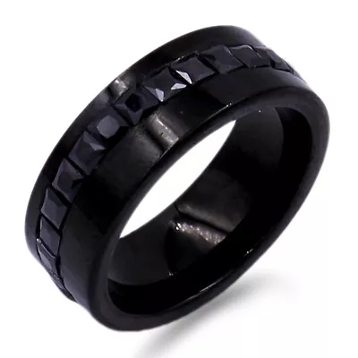 8MM Stainless Steel Ring W. Black Plated Gear Wedding Men's Ring Size 7 To 13 • $2.99