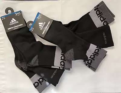 6 PAIRS ADIDAS STRETCH CUSHIONED Aeroready Quarter BLACK GRAY Socks LARGE 6-12 • $16.95