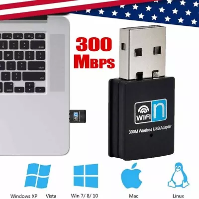 Mini 300Mbps Wireless USB Wifi Adapter RTL8192 For PC Desktop Laptop Computer • $8.99