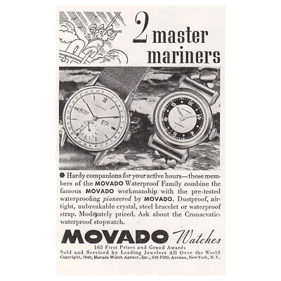 1940 Movado: 2 Master Mariners Vintage Print Ad • $6.75