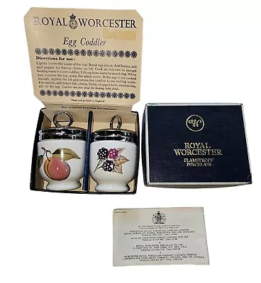 New Royal Worcester Vintage Porcelain Egg Coddler 2 Cups Peach Berries England • $47.84