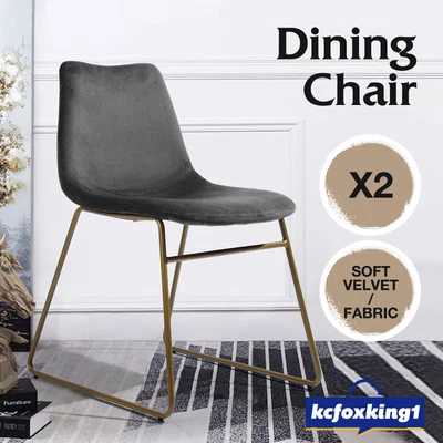 $89.49 • Buy 2pcs Dining Chairs Velvet Padded Seat Metal Leg Kitchen Lounge Restaurant Grey