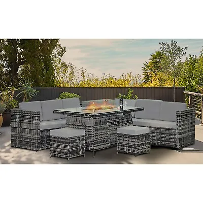 Garden Furniture Set With Firepit Table Chairs Sofa Bench Cover Outdoor Patio • £1119.99