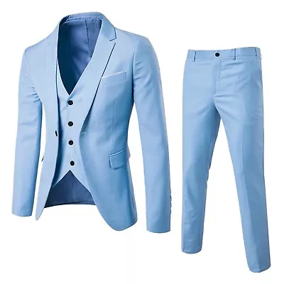 Jacket Vest & Pants Men Suit Slim 3-Piece Set Blazer Business Wedding Party Suit • $41.36